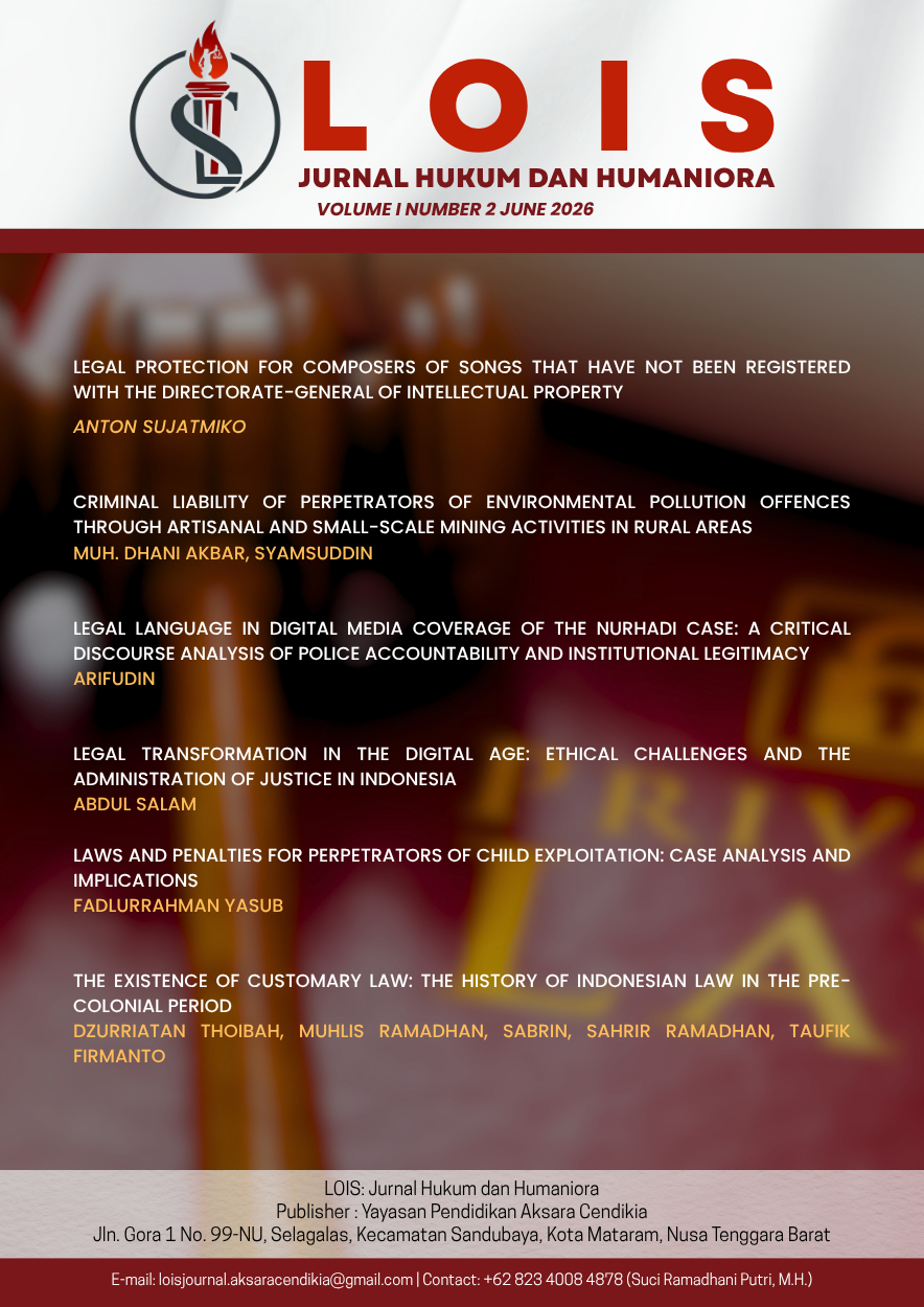 					View Vol. 1 No. 2 (2026): LOIS: JOURNAL OF LAW AND HUMANITIES 
				